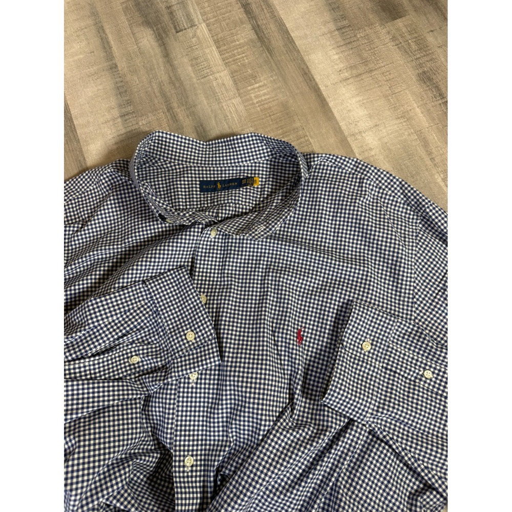 Polo Ralph Lauren Mens 4XB Gingham Button Down Shirt Blue White Long Sleeve Pony